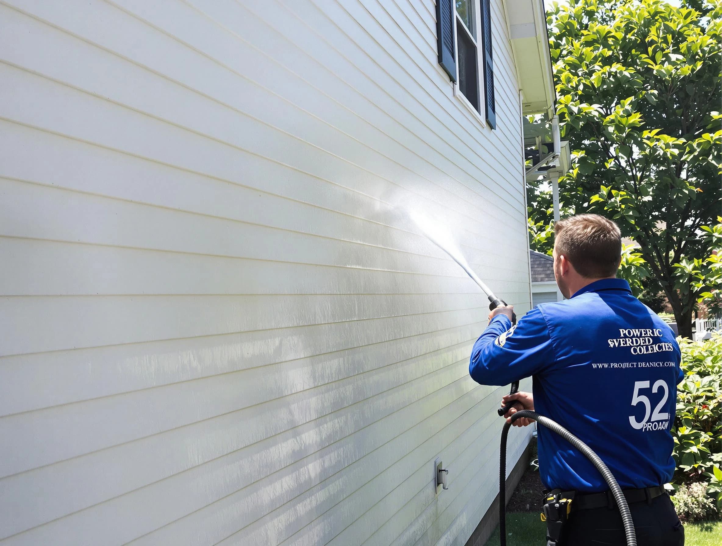 A Fairview Park Power Washing technician power washing a home in Fairview Park