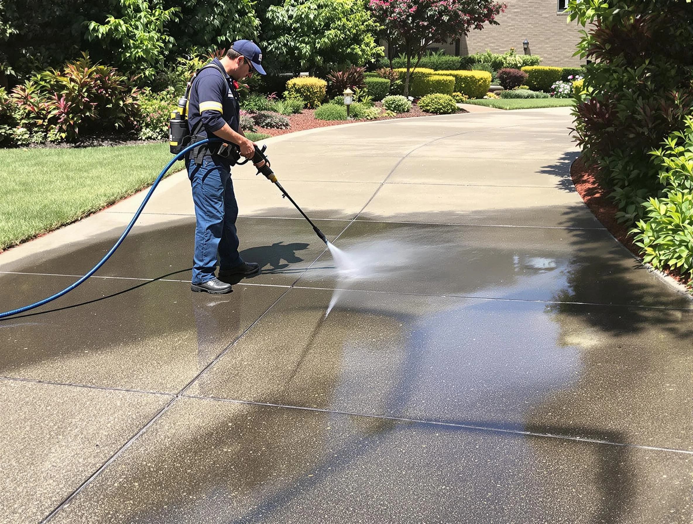 Experienced Fairview Park Power Washing team member pressure washing a driveway in Fairview Park