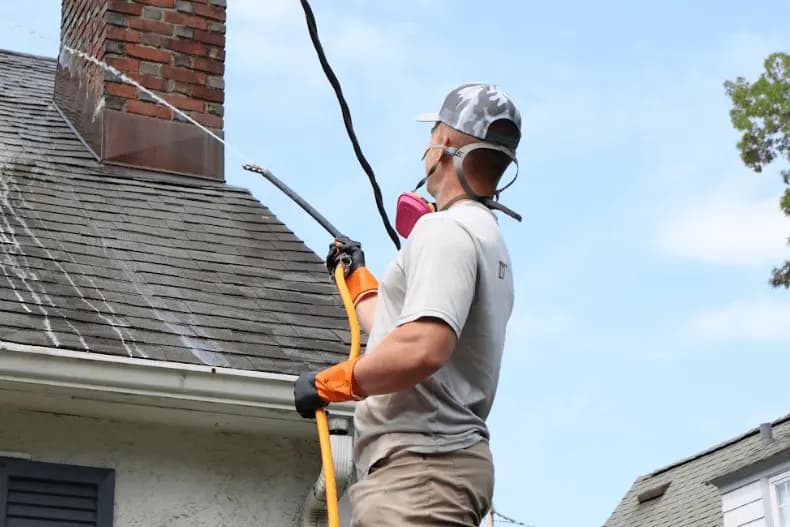 Fairview Park Power Washing professional performing gentle roof washing service in Fairview Park